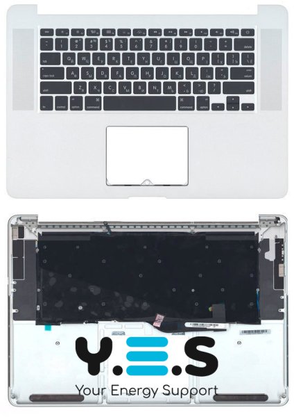 Клавиатура для ноутбука Apple MacBook Pro (A1398) Black, (Silver TopCase), RU (горизонтальный энтер)