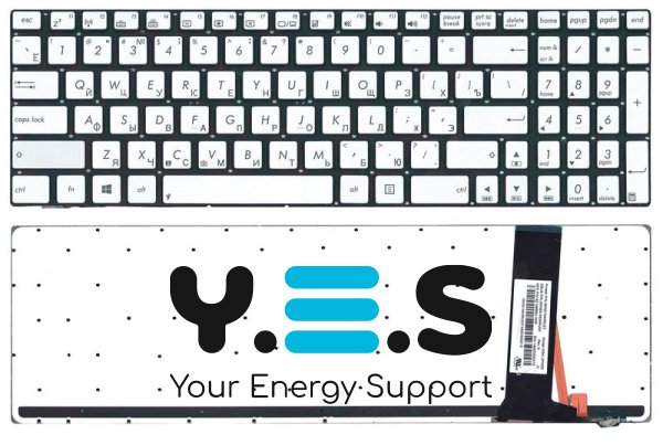 Клавіатура для ноутбука Asus N550 з підсвіткою Light, срібляста, без рамки, розкладка RU/EN