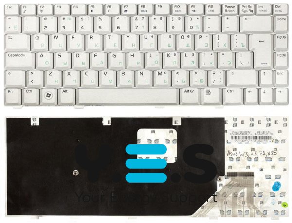 Клавіатура для ноутбука Asus W3, W3J, A8, F8, N80 — срібляста, RU-розкладка, вертикальний Enter