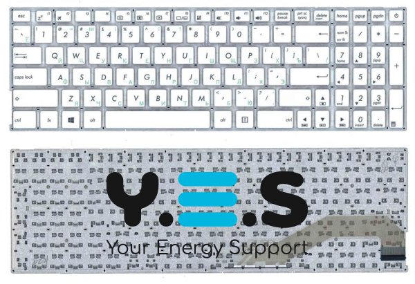 Клавіатура для ноутбука Asus X540, біла, без рамки (No Frame), розкладка RU