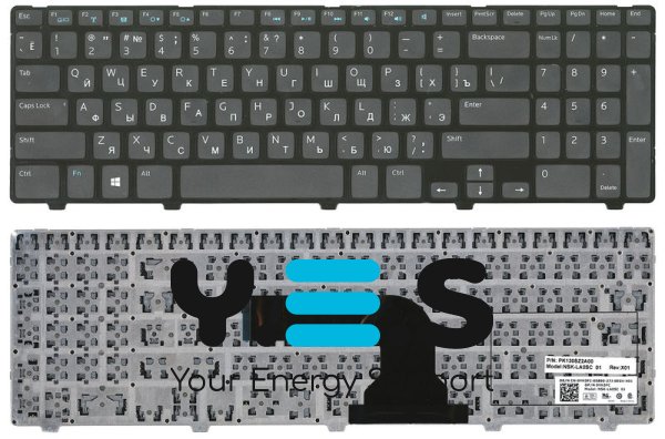 Клавіатура для ноутбука Dell Inspiron 3521/5521/3537/5537, чорна з чорною рамкою, RU-розкладка