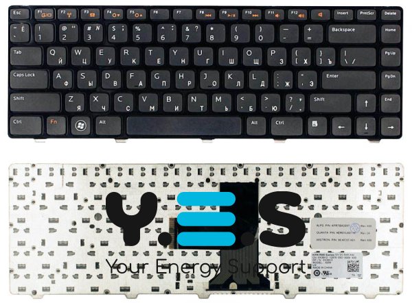 Клавіатура для ноутбуків Dell Vostro 1440/1450/1540/1550/3450/3550/V131, Inspiron 14R/7520/N4050/N4110/M5040/M5050/N5040/N5050 та XPS 15 (L501x, L502x) — чорна, з чорною рамкою, розкладка RU, Original
