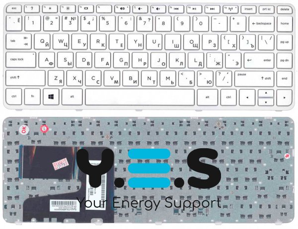 Клавіатура для ноутбука HP Pavilion 14‑e — біла, з білою рамкою, розкладка RU