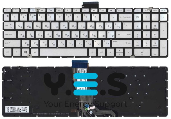 Клавіатура для ноутбука HP Pavilion 15-ab, срібляста, з підсвіткою (Light), без рамки, розкладка RU
