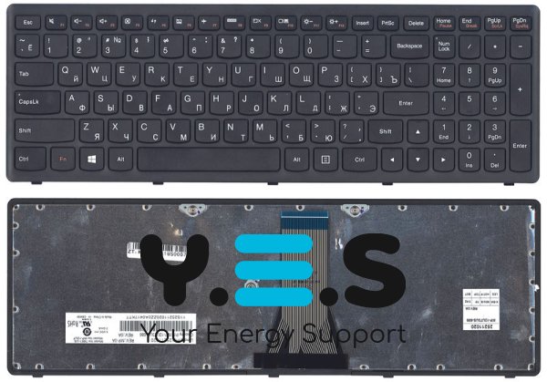 Клавіатура для ноутбука Lenovo IdeaPad G505S, Z510 — чорна, з чорною рамкою, RU-розкладка