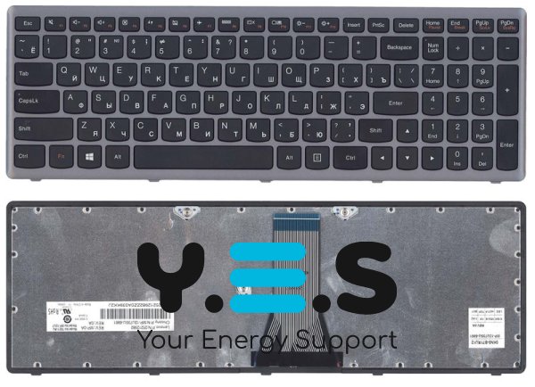 Клавіатура для ноутбука Lenovo IdeaPad Flex 15 / G500S / G505 / G505A / G505G / G505S / S500 / S510 / S510p / Z510 — чорна, зі сріблястою рамкою, розкладка RU