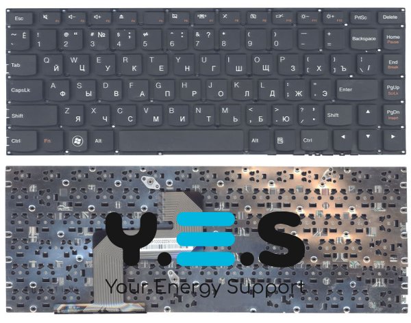 Клавіатура для ноутбука Lenovo IdeaPad U400 — чорна, без рамки, розкладка RU