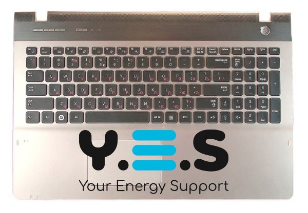 Клавіатура для ноутбука Samsung QX530 — чорна, у срібному TopCase, розкладка RU