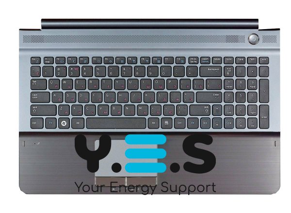 Клавіатура для ноутбука Samsung RC510 — чорна, з сірим TopCase, RU-розкладка