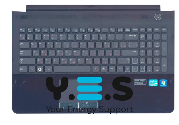 Клавіатура з верхньою панеллю (TopCase) для ноутбука Samsung RC520, чорна, розкладка RU