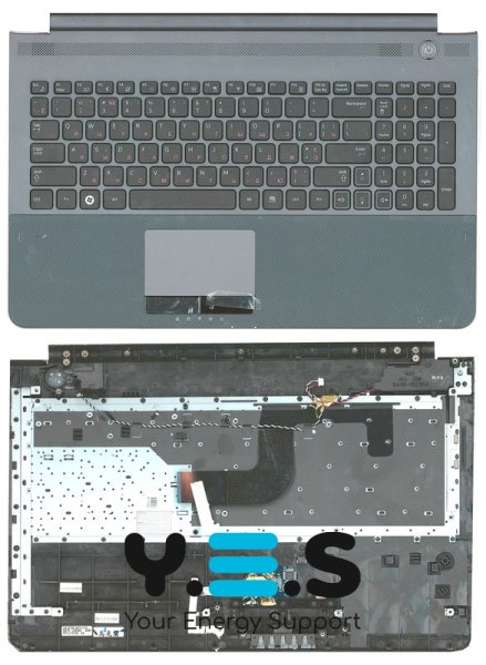 Клавіатура для ноутбука Samsung RC520, чорна, з сірим TopCase, розкладка RU