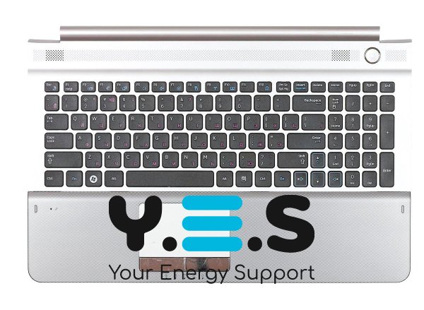 Клавіатура для ноутбука Samsung RC520, чорна, у срібному TopCase, розкладка RU