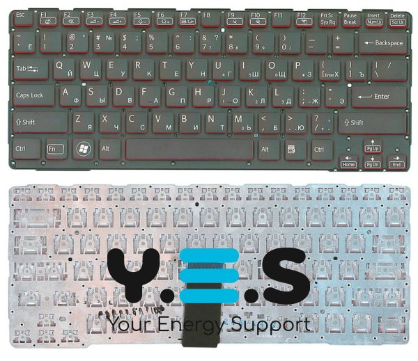 Клавіатура для ноутбука Sony SVE14A — чорна з червоними боковинами, без рамки, розкладка RU