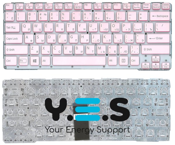 Клавіатура для ноутбука Sony SVE14A — рожева, з підсвіткою, без рамки, розкладка RU