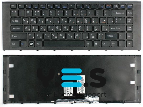 Клавіатура для ноутбука Sony Vaio VPC‑EA — чорна, з чорною рамкою, розкладка RU