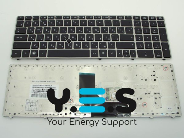 Клавіатура для HP ProBook 6560B/6565B/6560P та EliteBook 8560P/8570P/8560B — RU, чорна, із срібною рамкою та PointStick, Original