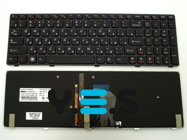 Клавіатура для ноутбука LENOVO IdeaPad Y580 — чорна (RU-розкладка), з підсвіткою клавіш, Original
