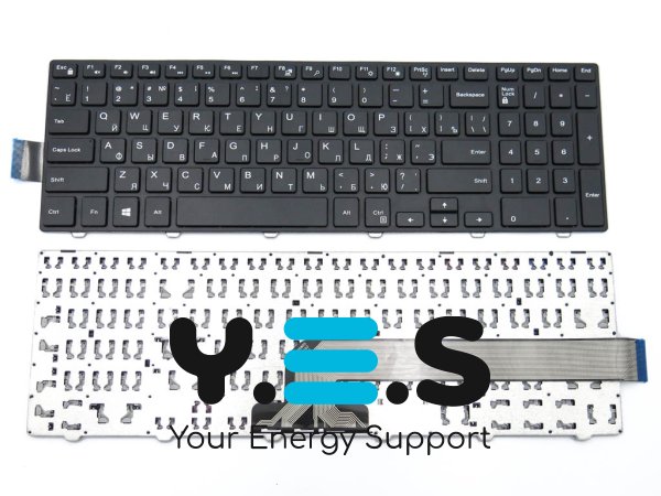 Клавіатура для ноутбуків Dell Inspiron 3541/3542/3546/3551/3552/3558/3543/3550/3560/5542/5548/5543/5545/5552/5759/7557/5551/5555/5558 — чорна, розкладка RU, з рамкою