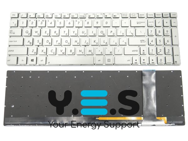 Клавіатура з підсвіткою для ASUS N550, N550J, N550JA, N550JK, N750, N750J, N750JK, N750JV — Silver, розкладка RU, без рамки, Original