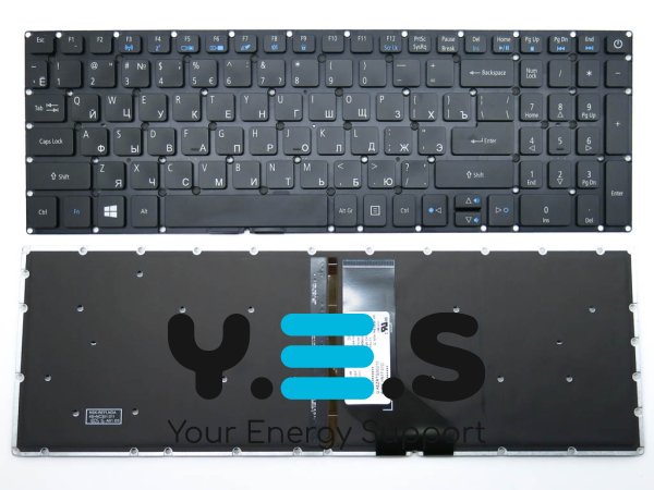 Клавіатура з підсвіткою для ноутбуків ACER Aspire E5-522, E5-573, E5-573T, E5-573G, E5-532G, E5-722, E5-772, V3-574G, A315, A515 — чорна, без рамки