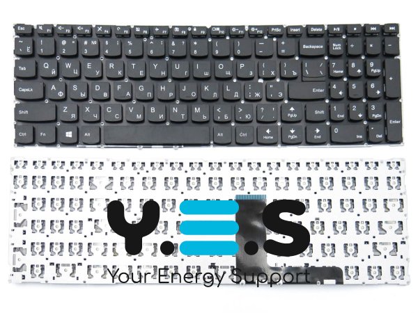 OEM клавіатура для ноутбуків LENOVO IdeaPad 310-15ABR / 310-15IAP / 310-15ISK / 310-15IKB / 510-15IKB / 510-15ISK та V110-15AST / V110-15IAP / V110-15ISK / V110-15IKB — чорна, RU розкладка, без рамки