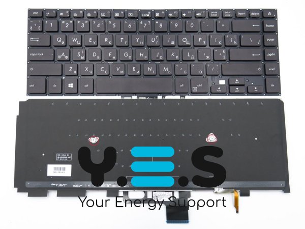 Клавіатура з підсвіткою для ноутбуків ASUS UX530, UX530UX, UX530UQ, UX550, UX550VE, UX550VD, UX580, UX580G, U5100U, UX560, U5800 — чорна (RU), без рамки, Original