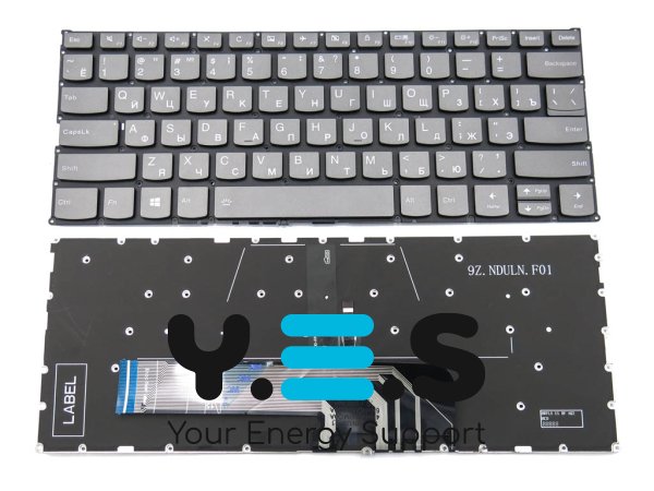 Клавіатура з підсвіткою для Lenovo YOGA 530-14 / 530-14ARR / 530-14IKB / FLEX6-14 / Air 14IKBR, RU, сіра (Gray)