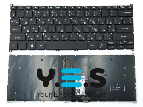Клавіатура з підсвіткою для ноутбуків ACER Swift SF114-34, SF314-41, SF314-52, SF314-53, SF314-54, SF314-55, SF314-56, SF514-51, версія 1 — RU Black