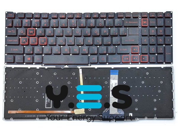 Клавіатура для ноутбуків ACER Nitro 5 AN515-45 / AN515-55 / AN515-56 / AN515-57 / AN517-41 / AN517-53, N20C1 — чорна RU, без рамки, з червоною підсвіткою