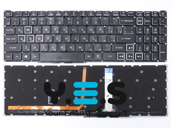 Клавіатура для ноутбуків ACER Nitro 5 AN515-46 / AN515-56 / AN515-57 / AN515-58 / AN517-41 / AN517-54 / AN517-55 / AN517-56 / AN715-51 — чорна RU-розкладка, без рамки, з RGB-підсвіткою