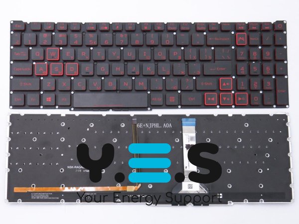 Клавіатура для ноутбуків ACER Nitro 5 (AN515-46, AN515-56, AN515-57, AN515-58, AN517-41, AN517-54, AN517-55, AN517-56, AN715-51) — чорна, RU-розкладка, без рамки, з червоною підсвіткою