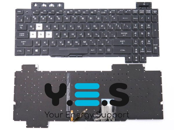 Клавіатура для ноутбуків ASUS FX504/FX504GD/FX504G/FX504GE/FX504GM/FX505/FX505D/FX80/FX80GM/GL703V/GL703VM — чорна (RU), без рамки, з підсвіткою