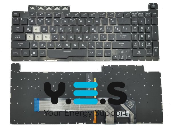 Клавіатура для ноутбуків ASUS TUF Gaming FX506, FX506U, FX506II, FX506IH, FX506LI, FA506, FA506Q, FA506QM, FA506QR, FX506II, FA706, FX706 — чорна (RU), без рамки, з RGB-підсвіткою, Original