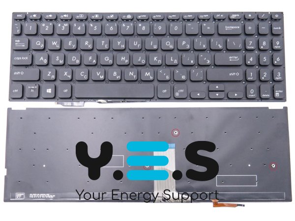 Клавіатура з підсвіткою для ASUS VivoBook S530 / X530 / K530 / S530F / S530UA / X530FA / X530UN — чорна (RU), без рамки