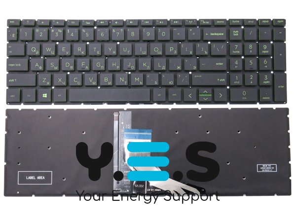 Клавіатура з підсвіткою для ноутбуків HP 15-CS/15-CN/15-CW/15-CX/15-DA/15-DB/15-DX/15-DR/15-DK, 17-BY/17-CA/17-CD, 250 G7/G8/G9, 255 G7/G8 — RU Green/Black, Original