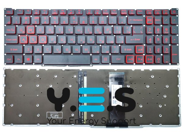Клавіатура для ноутбуків ACER Nitro 5 AN515-54 / AN515-55 / AN515-43 / AN515-45 / AN517-51 / AN715-51 / AN517-52, N18C3 / N18C4 — чорна (RU), без рамки, з червоною підсвіткою, Original
