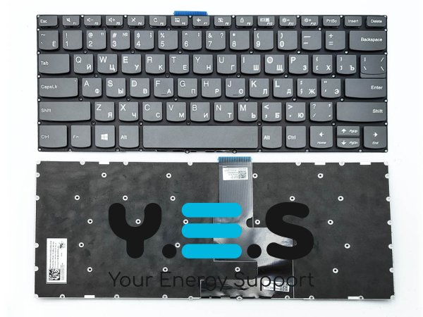 Клавіатура для ноутбуків Lenovo (RU, сіра) — сумісна з Ideapad 330S-14ARR, 330S-14AST, 330S-14IKB, 330S-14ISK, V330-14IKB, Yoga 520-14IKB, 720-15ISK, 720-15IKB