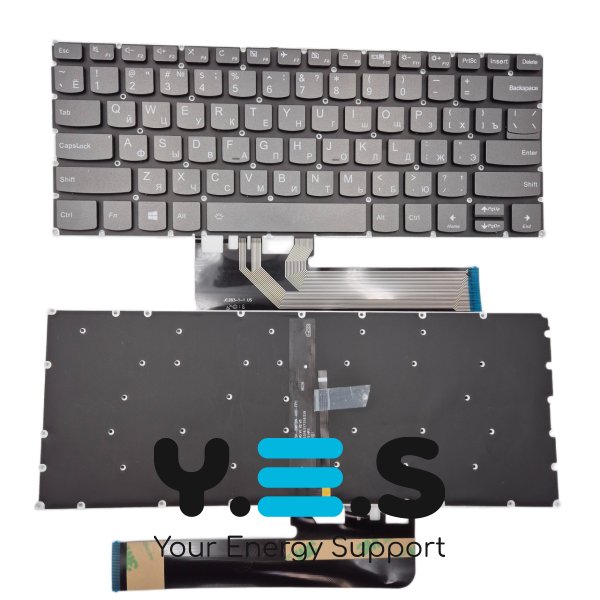 Клавіатура для Lenovo YOGA 730-15IKB, 730-13IKB, 530-14ARR, 530-14IKB, C640-13IML, C740-14IML, Flex6-14ARR, Flex6-14IKB — RU розкладка, сірий колір