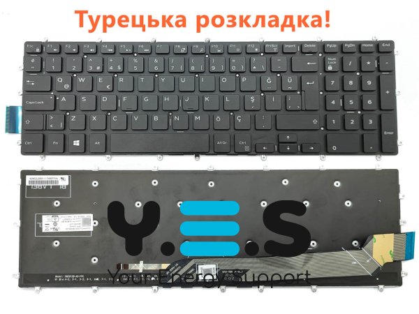 Клавіатура з підсвіткою для ноутбуків DELL G3 3590/3579/3779/3593, G5 5500/5565/5567/5570/5590/5587/5575/5770/5775, G7 7588/7570/7580/7587/7566 — TUR Black (чорна)