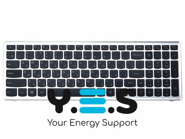 Клавіатура для Lenovo IdeaPad G500s/G505s/S500/S510p/Z510/Flex 15/15D — чорна (RU), з рамкою Silver