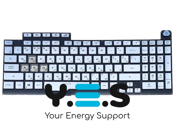 Клавіатура для ноутбуків ASUS G731, G731GW, G731GT, G731GD, G731GU, G731GV, G732L, G732G, G712, G712L — срібляста, з RGB-підсвіткою, роз’єм 16 pin (RU)