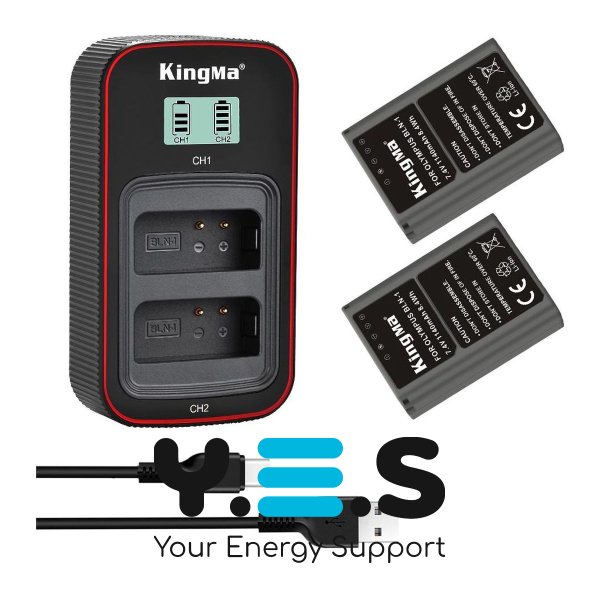 Набір KingMa BLN-1: 2 акум.+ зарядка на 2, для Olympus E-M1/E-M5/E-P5/PEN-F (100)