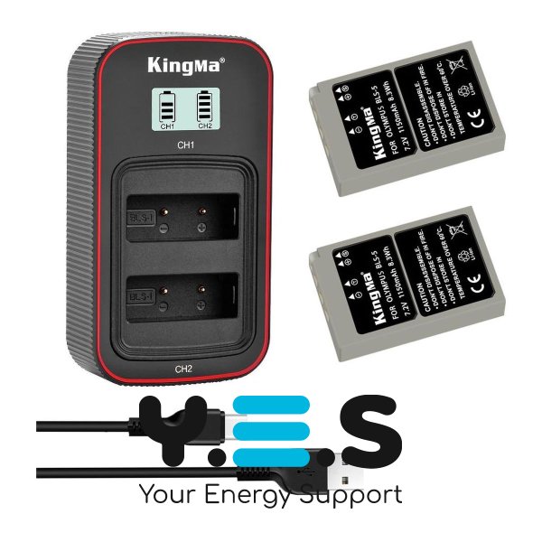 Набір KingMa BLS-5: 2 акум + зарядка на 2, для Olympus E-PL2/E-PL5/E-PM1/E-PM2