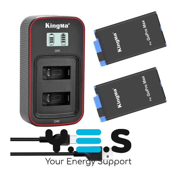 KingMa SPCC1B набір 3-в-1: 2 акум + подвійна зарядка для GoPro Max/Max 360 (100 символів)