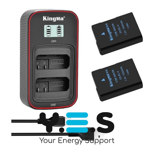 Набір KingMa EN-EL14: 2 акум. + ЗП на 2, для Nikon D3100/D3200/D3300/D5100/D5200/D5300﻿