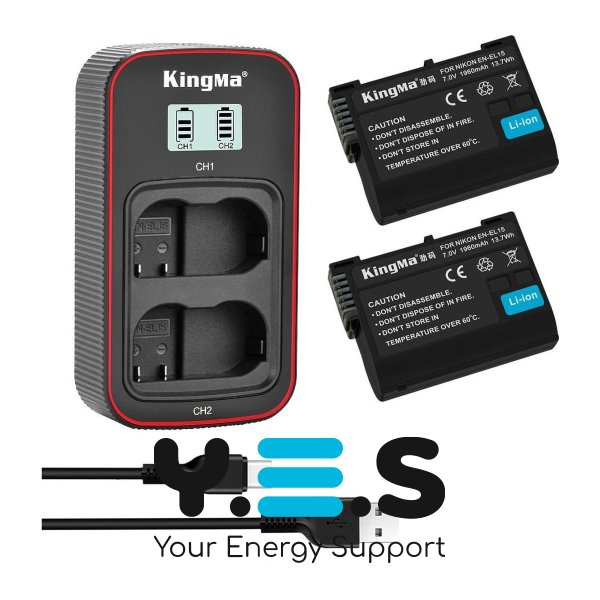 Набір KingMa EN‑EL15: 2 акум + ЗП на 2, для Nikon D7000/D7100/D7200/D7500/D750/D800/D810/D850/Z6/Z7
(99 символів)