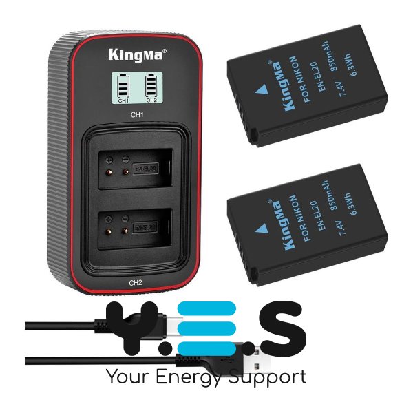 Набір KingMa EN-EL20: 2 акум + ЗП на 2, для Nikon 1 J1/J2/J3/S1/V3/A/W300