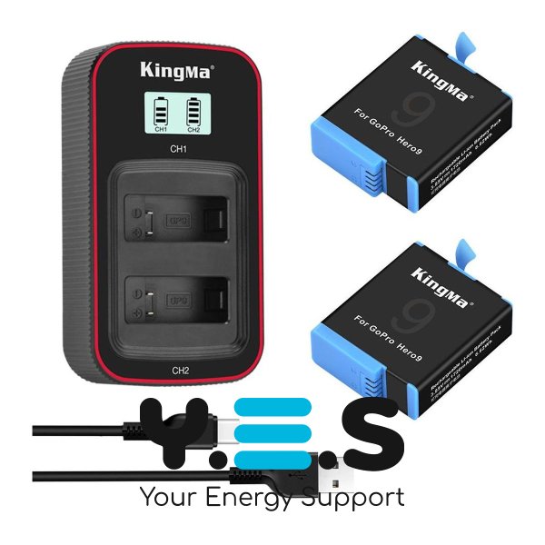 Набір KingMa SPBL1B: 2 акум + зарядка на 2 для GoPro Hero 9 Black/10/11/12/13 Black