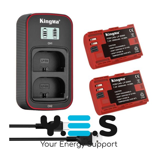 Набір KingMa LP‑E6NH: 2 акум + подвійна зарядка, для Canon EOS R5/R6/5D IV/6D II/7D II