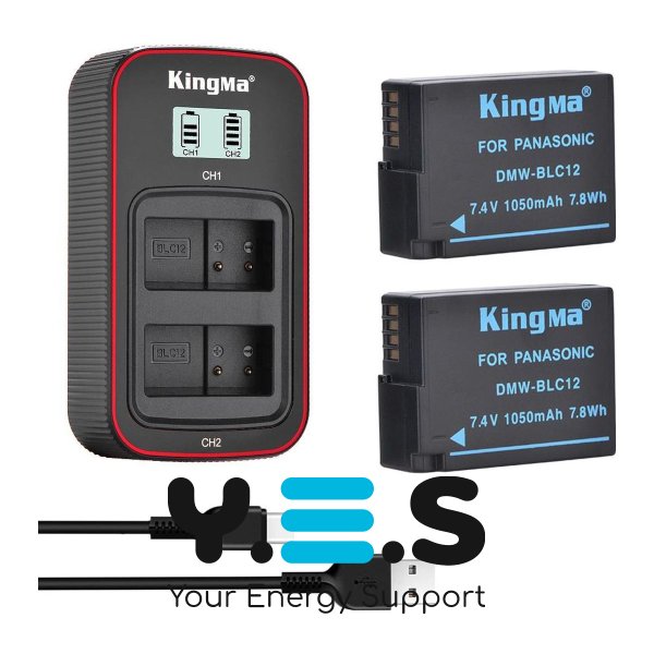 KingMa DMW-BLC12: 2 акум.+2-слотове ЗП для Panasonic G5/G6/G7/GX8/FZ1000/FZ300/FZ2000